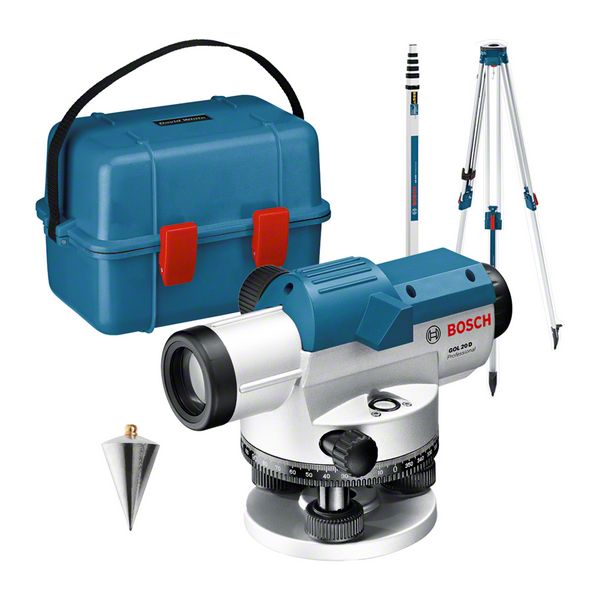 Optisches Nivelliergerät GOL 20 D, mit Baustativ BT 160, Messstab GR 500 Bosch Optisches Nivelliergerät GOL 20 D, mit Baustativ BT 160, Messstab GR 500 Bosch