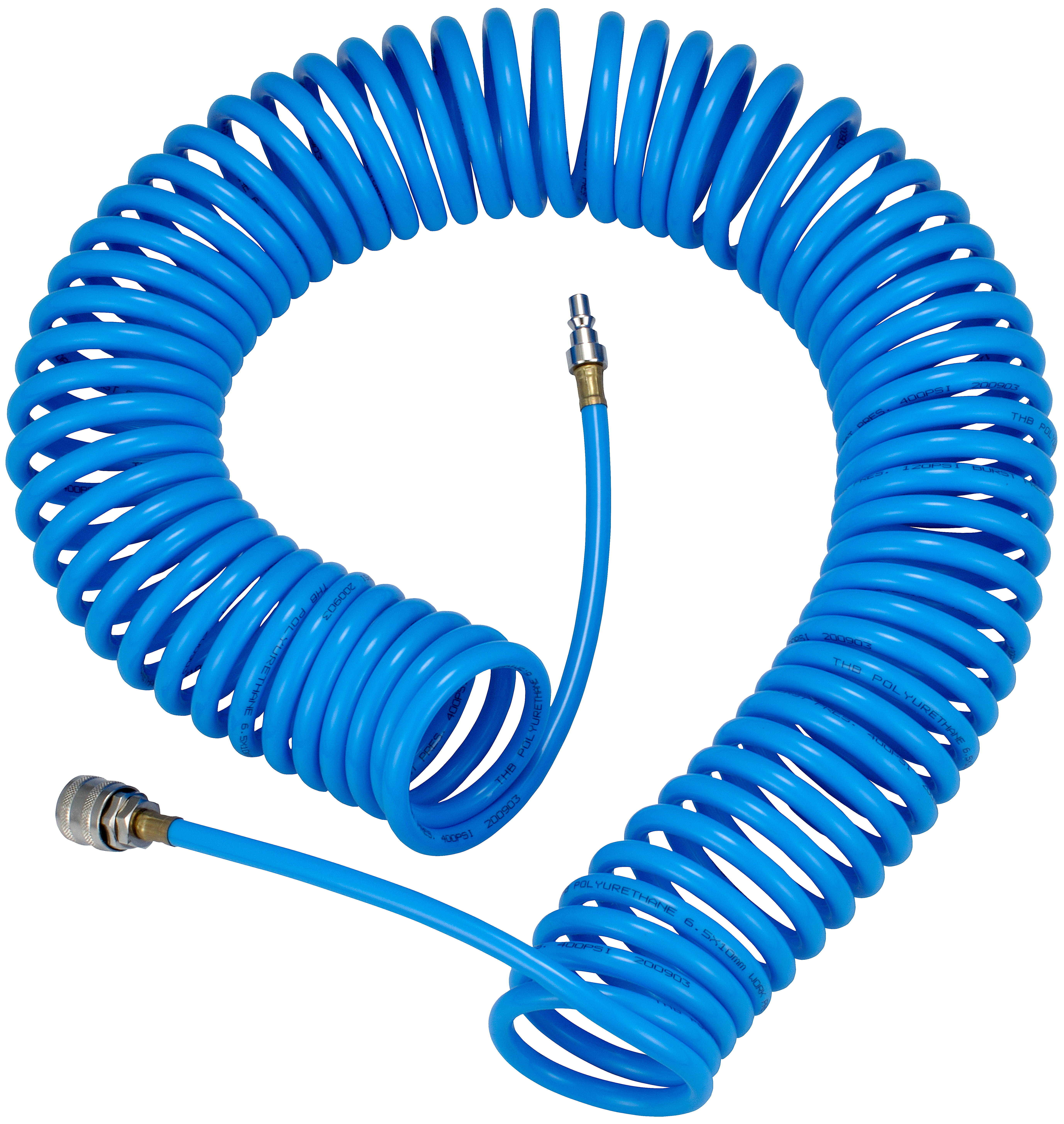 Druckluft-Spiralschlauch Rockair LSP-10PU, mit Kupplung und Stecknippel, 10 m