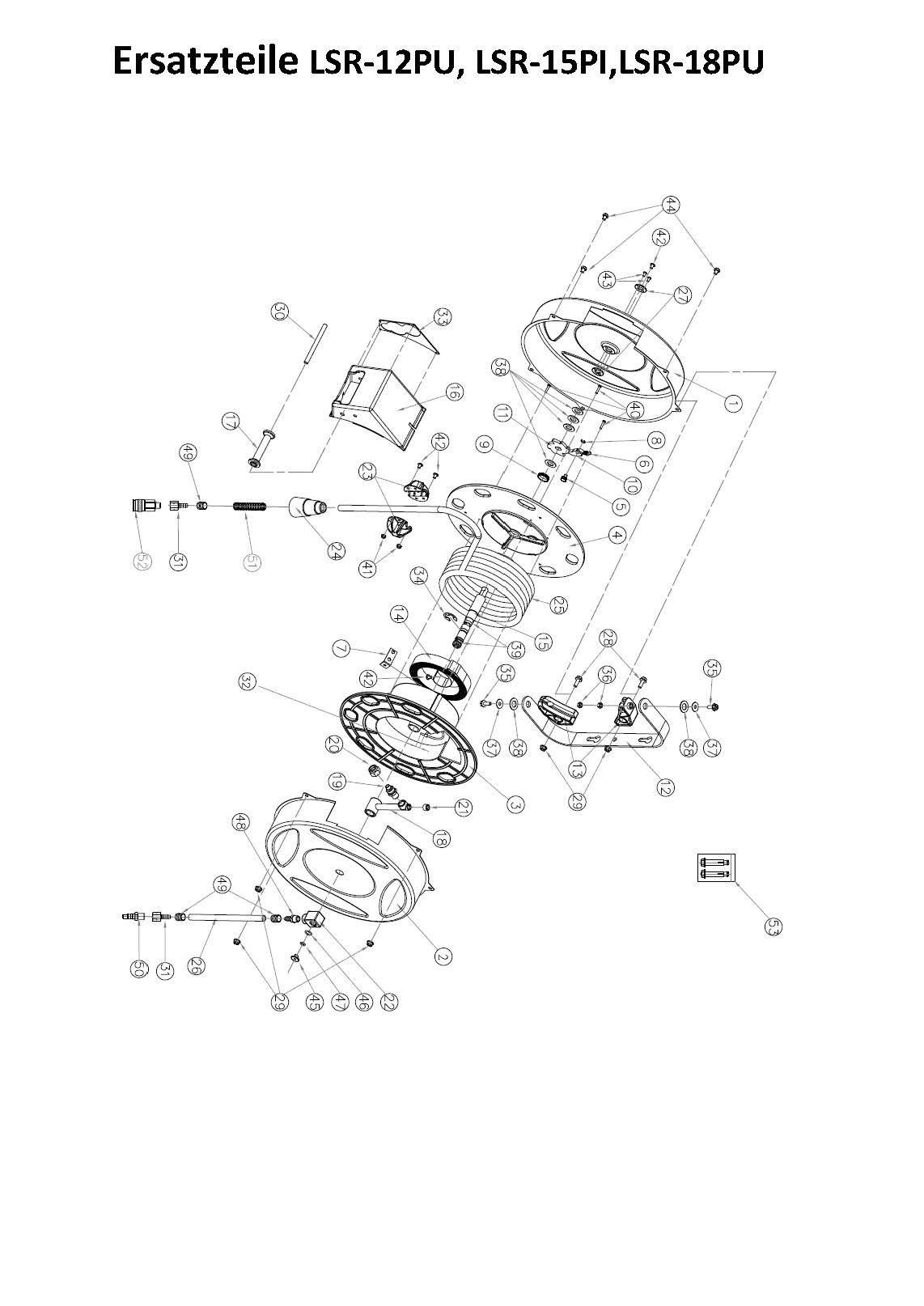 Druckluft-Schlauchaufroller Rockair LSR-15PU, mit montierter Schnellkupplung und Stecknippel