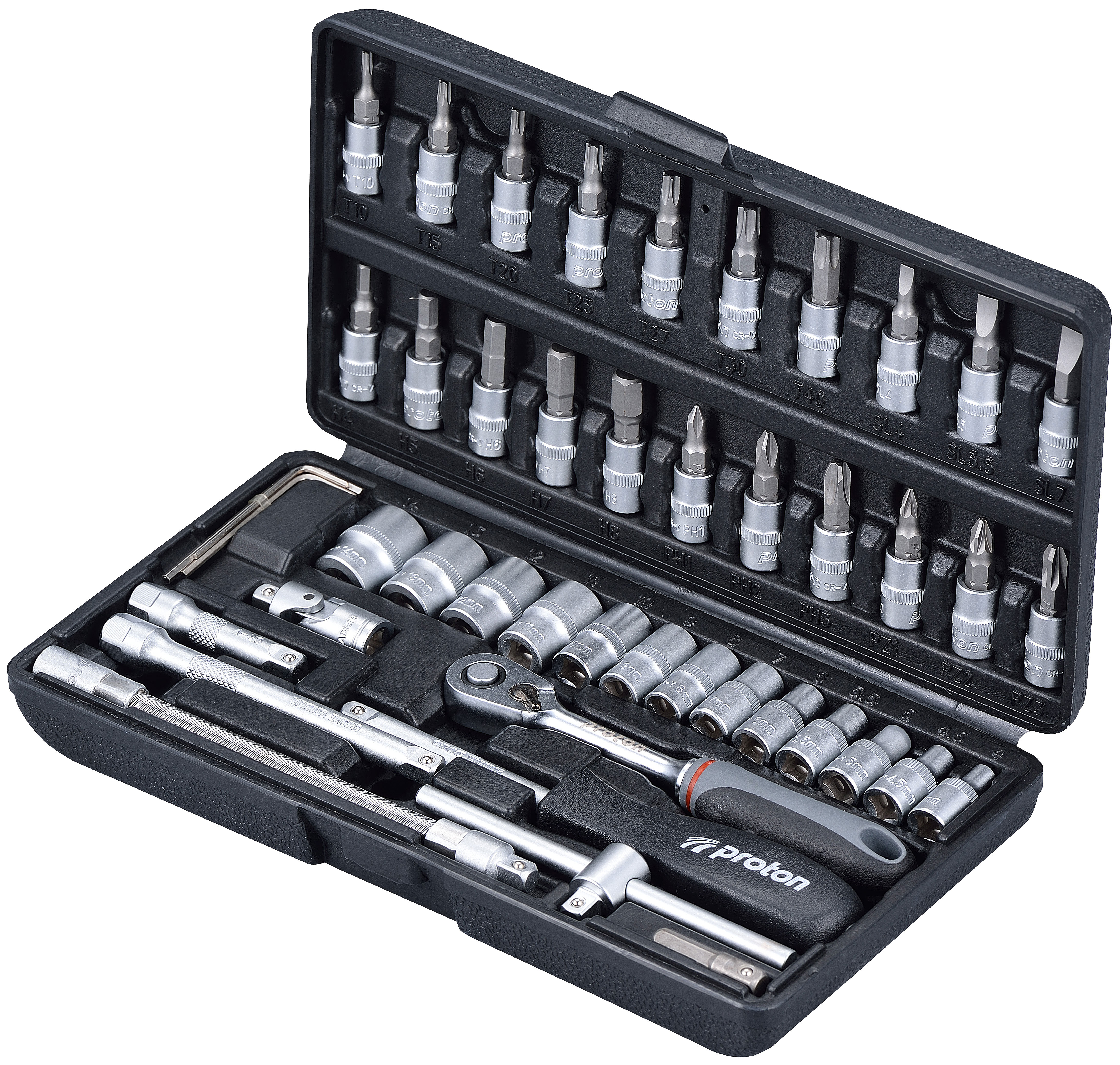 Steckschlüsselsatz Proton P-46C 1/4", 46-teilig, im Kunststoffkoffer Steckschlüsselsatz Proton P-46C 1/4", 46-teilig, im Kunststoffkoffer