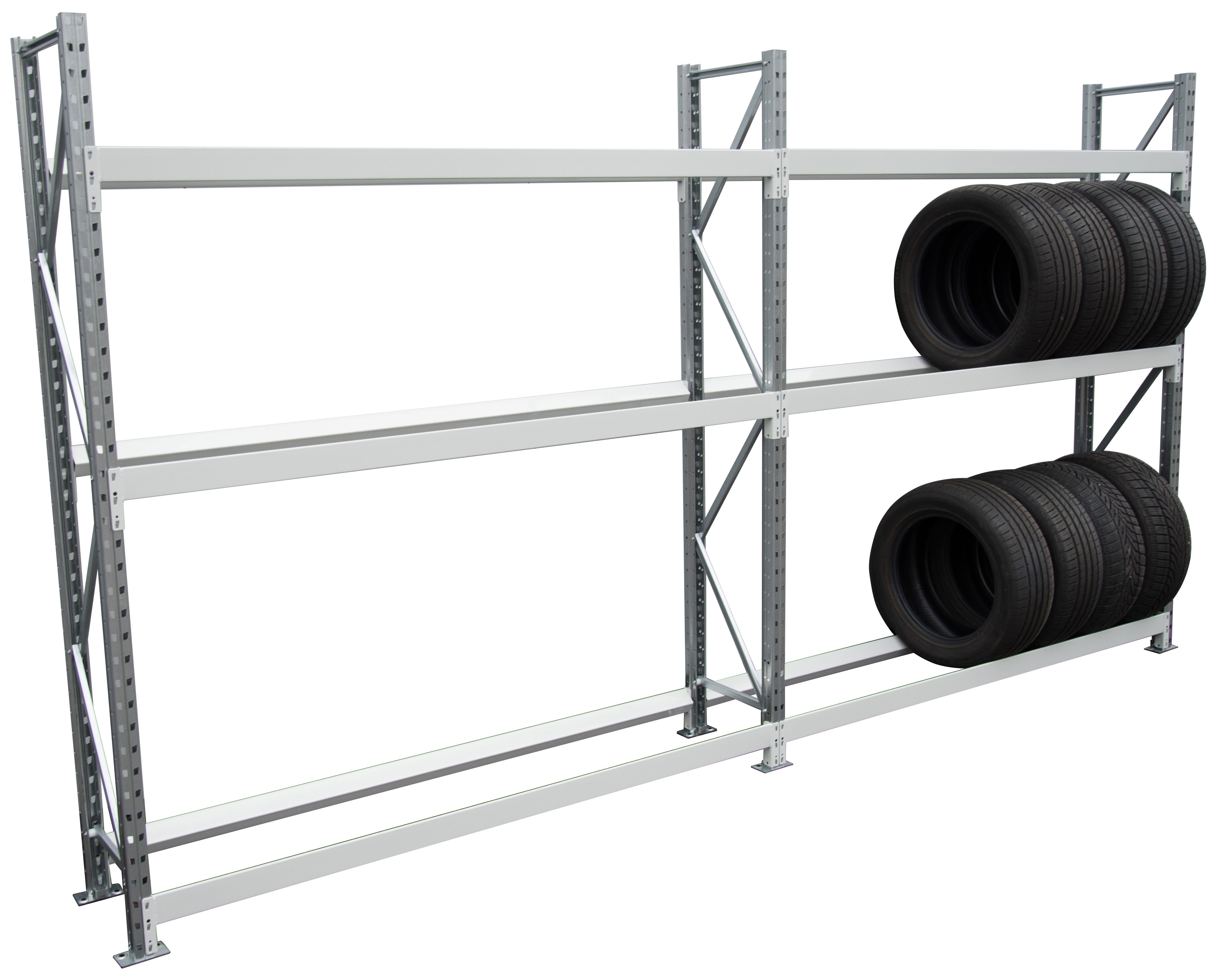 Pneu-Aktionsregal PR LxTxH 3600x400x2000 mm, mit je 3 Reifenablagen, alle Kanten gerundet Pneu-Aktionsregal PR LxTxH 3600x400x2000 mm, mit je 3 Reifenablagen, alle Kanten gerundet