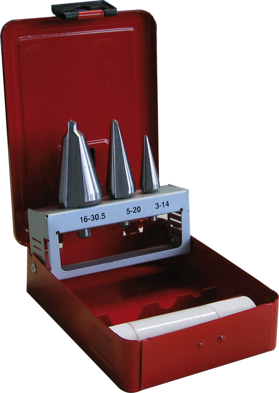 Blechschälbohrerset 3-teilig HSS, Metallkassette Blechschälbohrerset 3-teilig HSS, Metallkassette