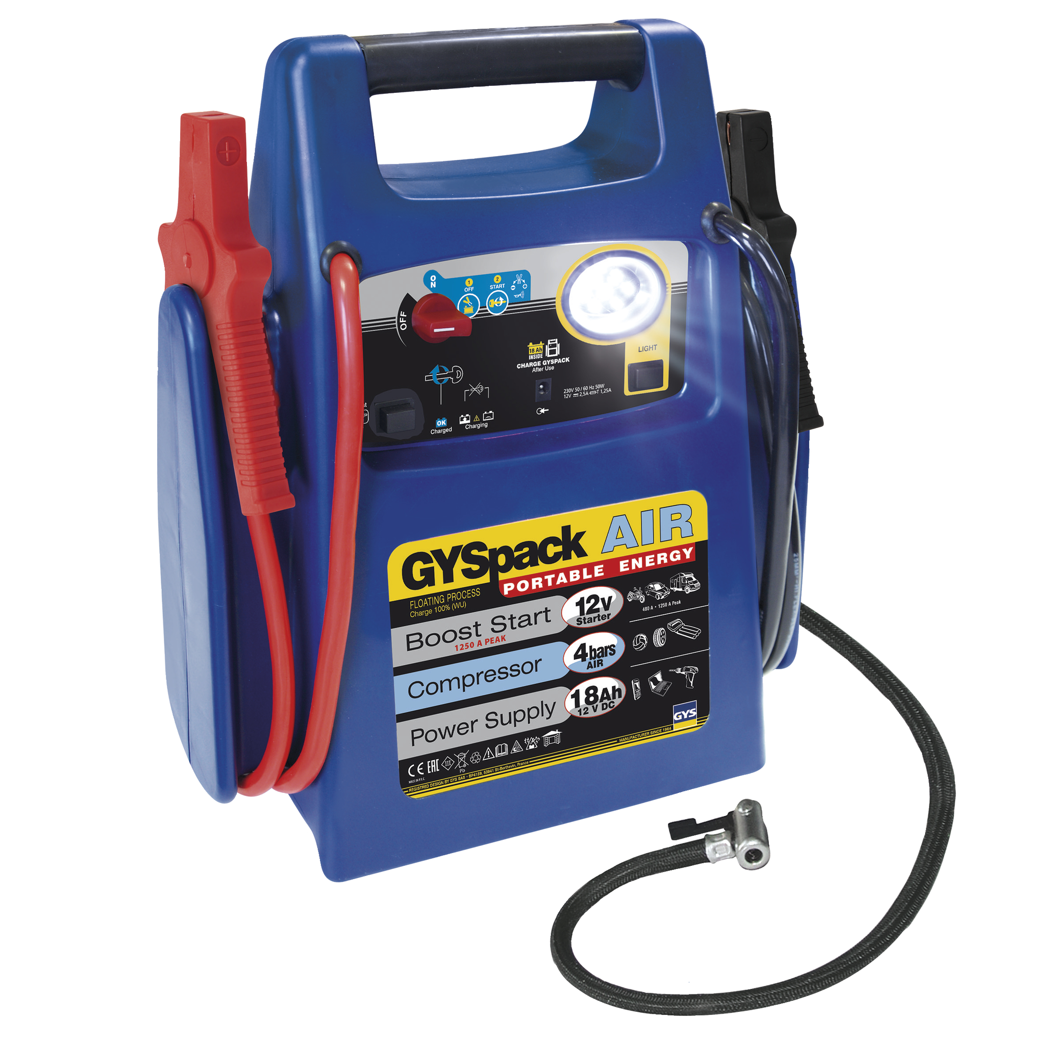 Startgerät Booster 12 V, GYSPACK AIR 400, Integrierter Kompressor (4 bar - 13 L/min) Startgerät Booster 12 V, GYSPACK AIR 400, Integrierter Kompressor (4 bar - 13 L/min)
