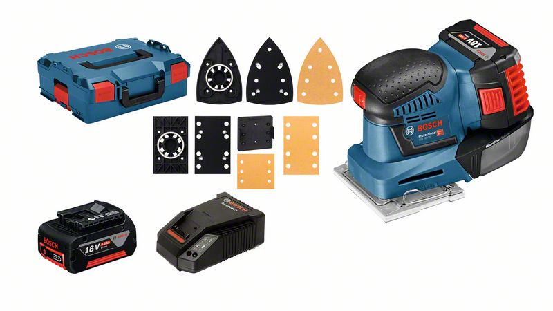 Akku-Schwingschleifer GSS 18V-10, mit 2 x 5.0 Ah Li-Ion Akku, L-BOXX Bosch Akku-Schwingschleifer GSS 18V-10, mit 2 x 5.0 Ah Li-Ion Akku, L-BOXX Bosch