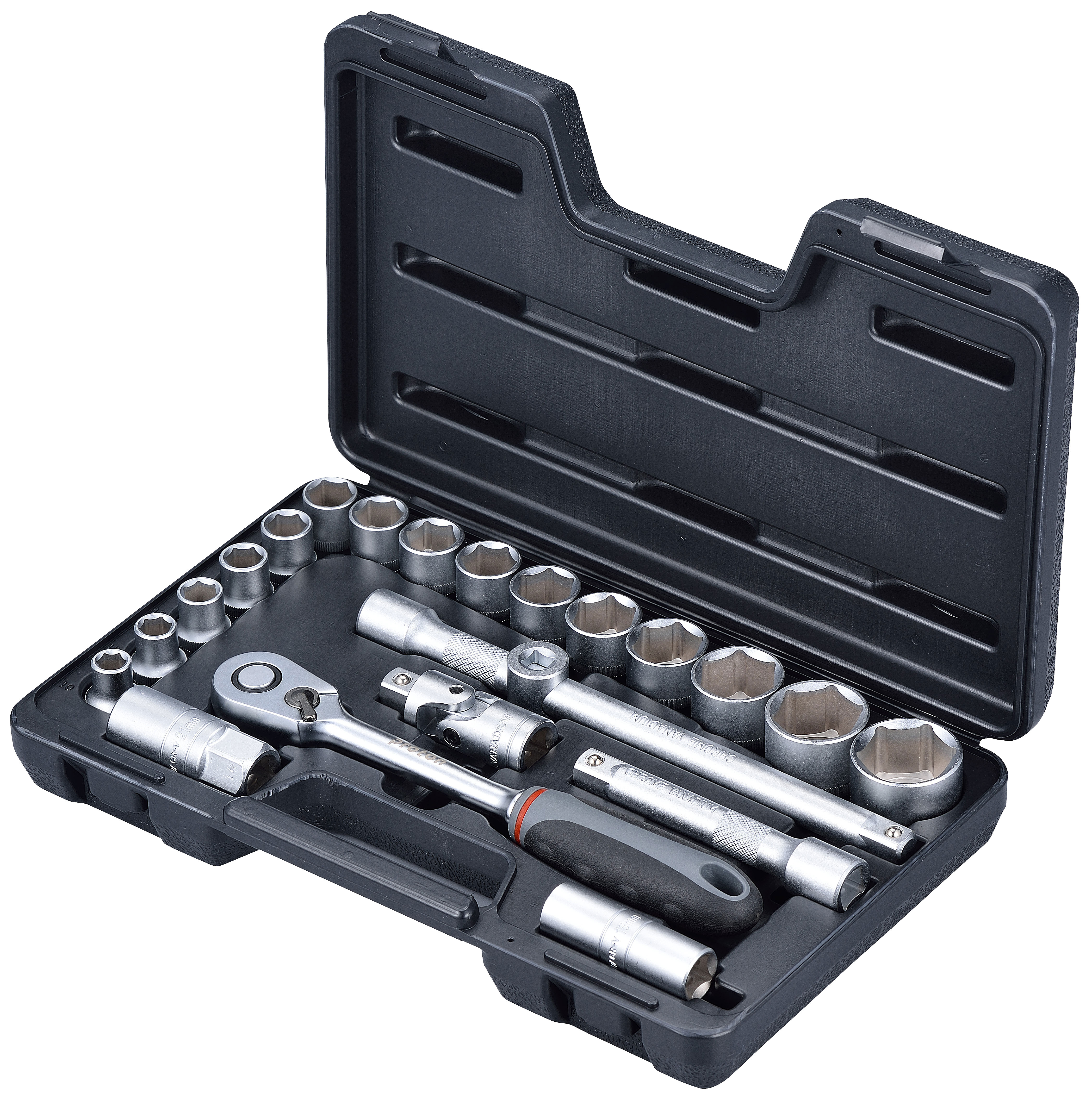 Steckschlüsselsatz Proton P-22C 1/2", 22-teilig, im Kunststoffkoffer Steckschlüsselsatz Proton P-22C 1/2", 22-teilig, im Kunststoffkoffer