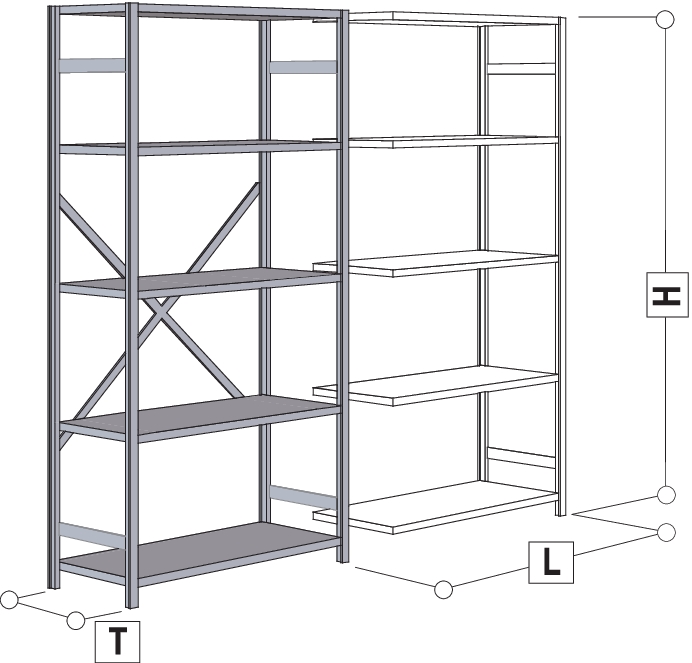 Anbauregal 2500x1000x500, mit 5 Fachböden, à 190 kg Anbauregal 2500x1000x500, mit 5 Fachböden, à 190 kg