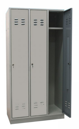 Garderobenschrank 3-türig, 1775x890x500 mm, Grau (RAL 7035) Garderobenschrank 3-türig, 1775x890x500 mm, Grau (RAL 7035)
