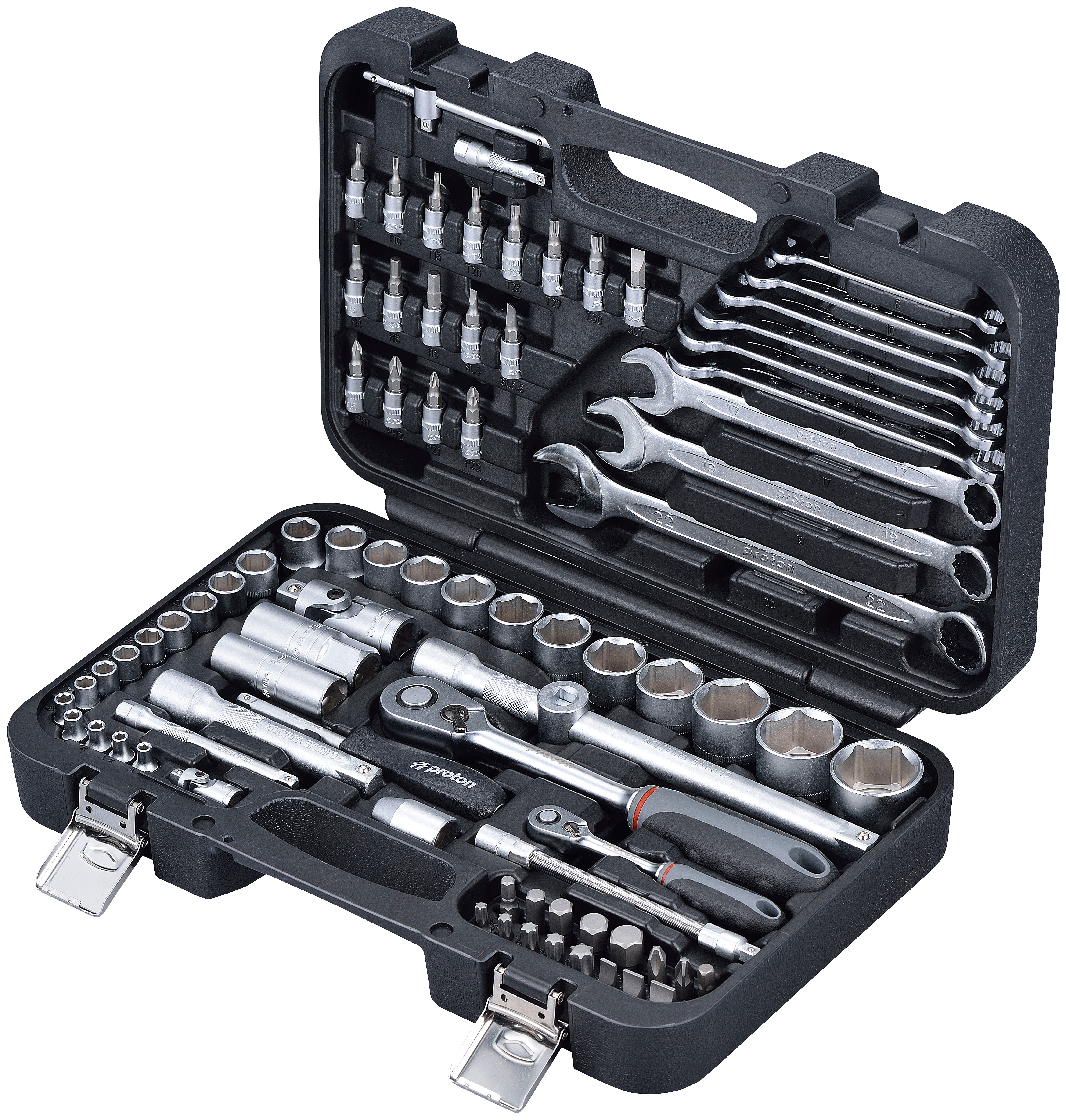 Steckschlüsselsatz Proton P-82C 1/4"+1/2", 82-teilig, im Kunststoffkoffer Steckschlüsselsatz Proton P-82C 1/4"+1/2", 82-teilig, im Kunststoffkoffer