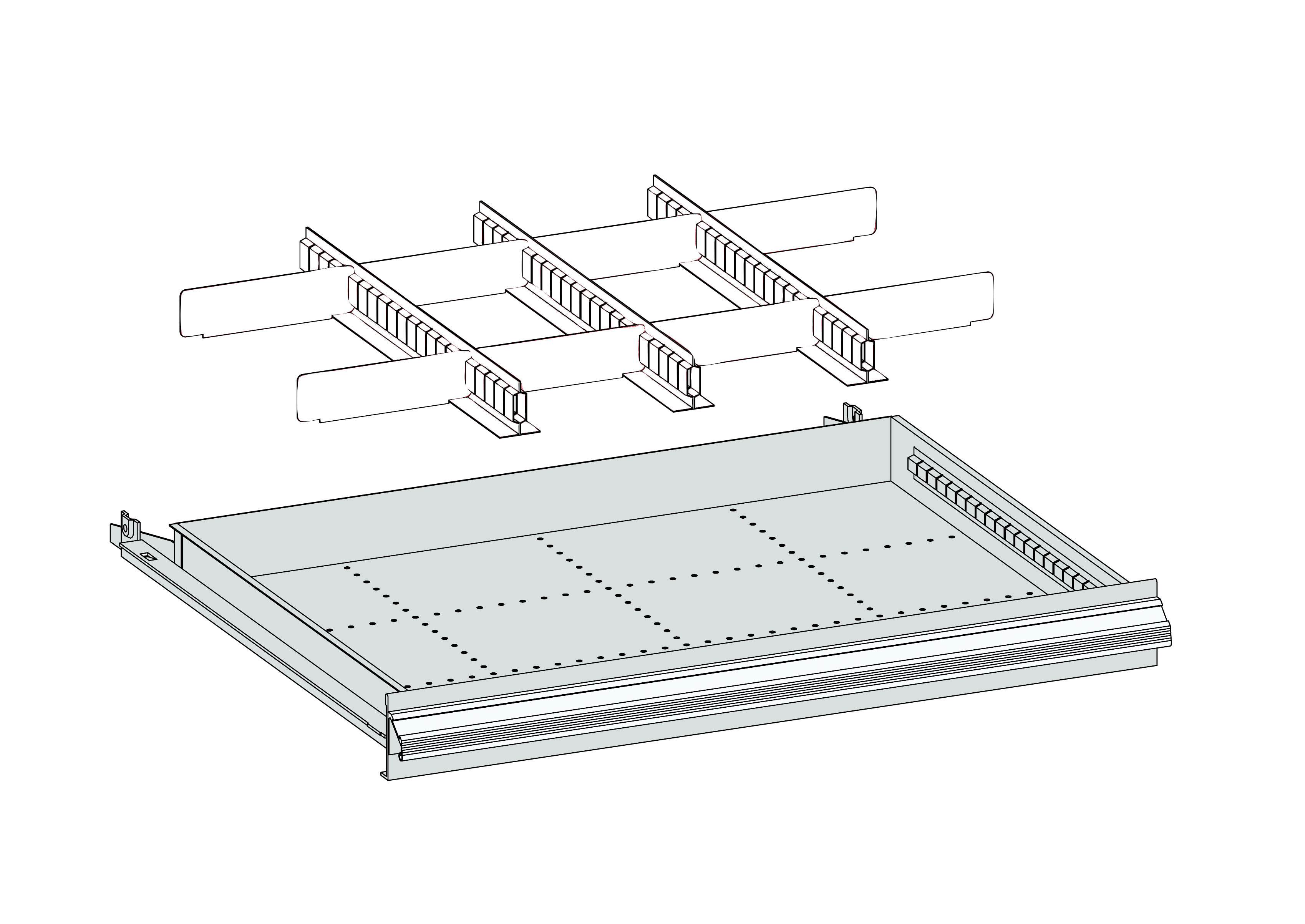 Einteilungsmaterial für Schubladen Metall, 620 x 450 x 100 mm